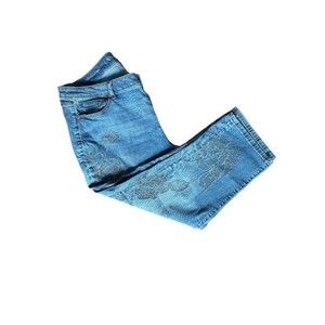 Lane Byrant - Girlfriend Crop Embroidered Medium Wash Denim Pant - Size …